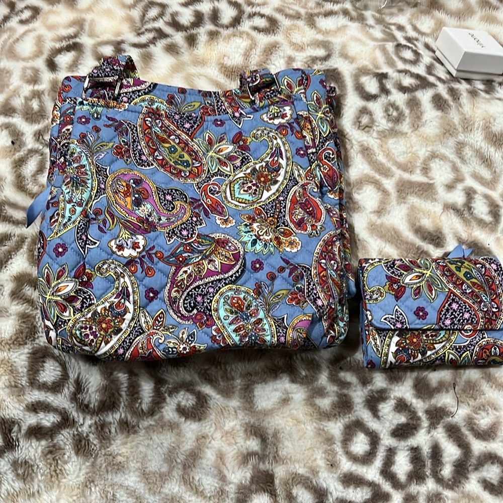 Vera Bradley Glenna satchel and  RFID Riley compact wallet in Provence paisley